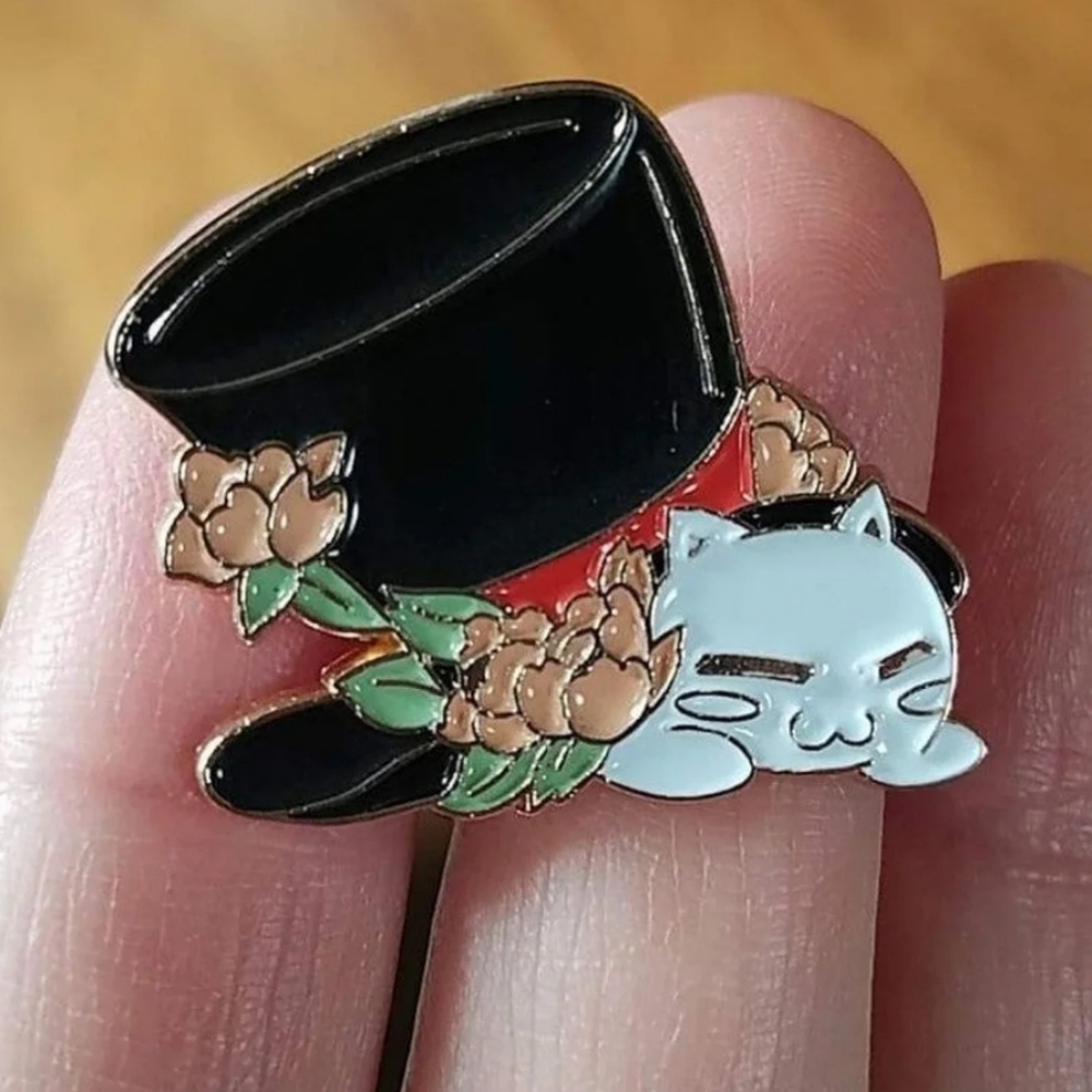 *2 for $13* Floral Top Hat White Kitty Cat Pin